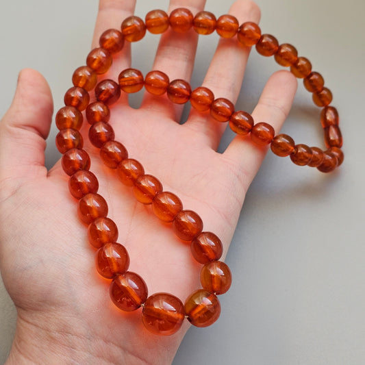 Vintage USSR Era Pressed Baltic Amber Graduated Bead Necklace