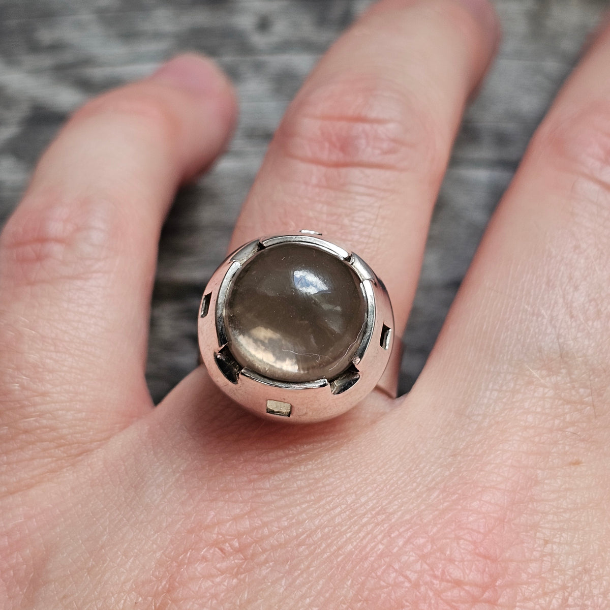Vintage 1960s Martti Viikinniemi Finnish Silver Smoky Quartz Ring 1967