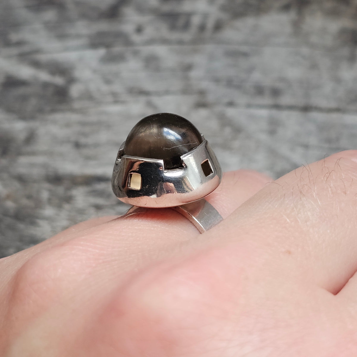 Vintage 1960s Martti Viikinniemi Finnish Silver Smoky Quartz Ring 1967