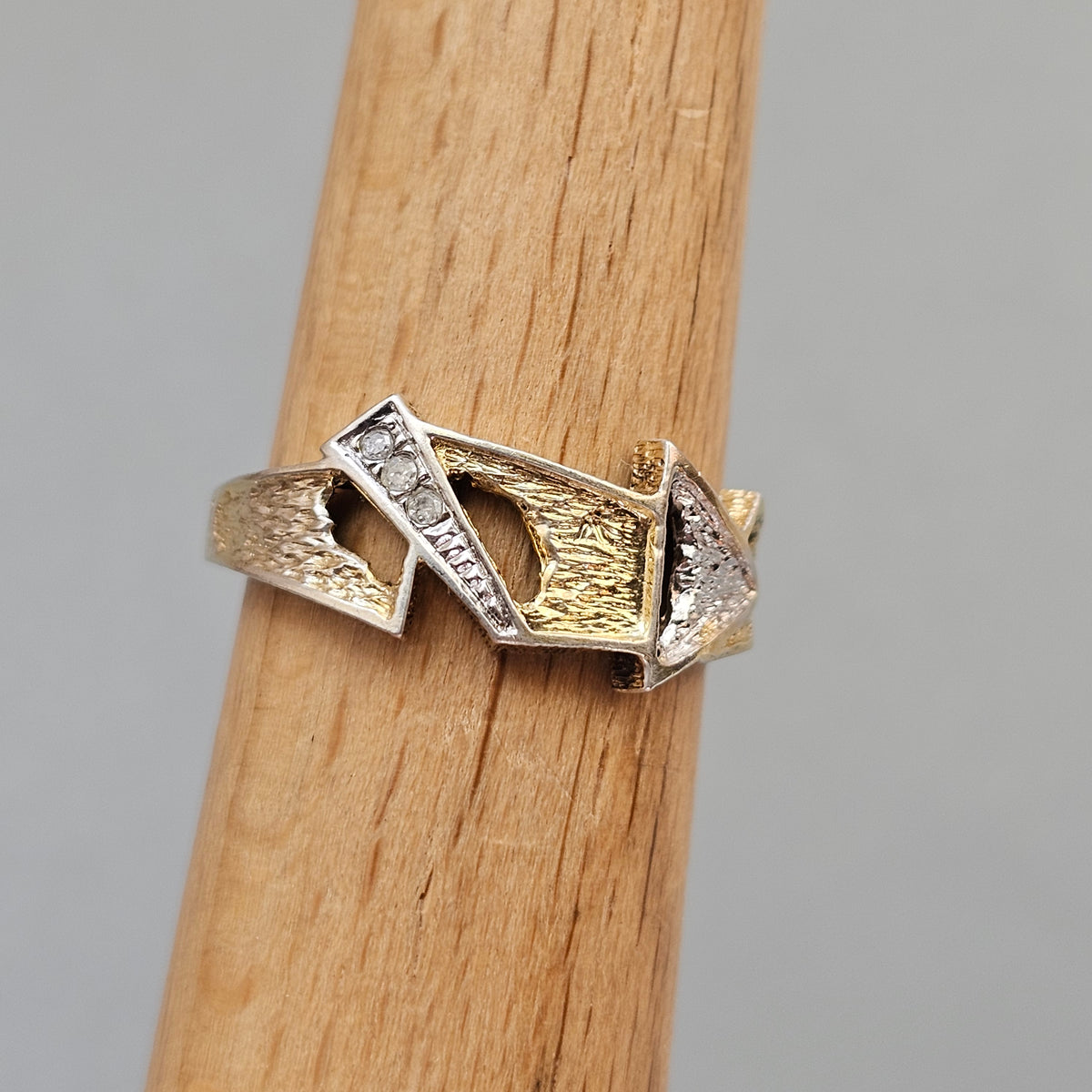 Contemporary Finnish Sterling Silver Diamond Ring Gold Plate Detail