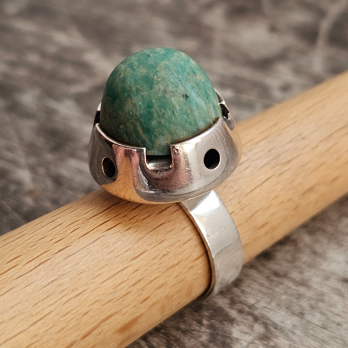 Vintage 1960s Martti Viikinniemi Finnish Silver Amazonite Ring 1966