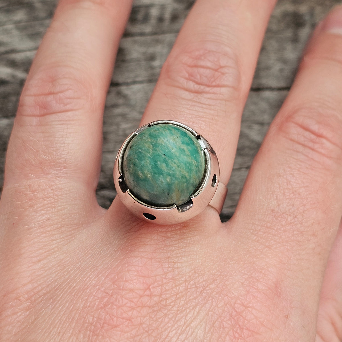 Vintage 1960s Martti Viikinniemi Finnish Silver Amazonite Ring 1966