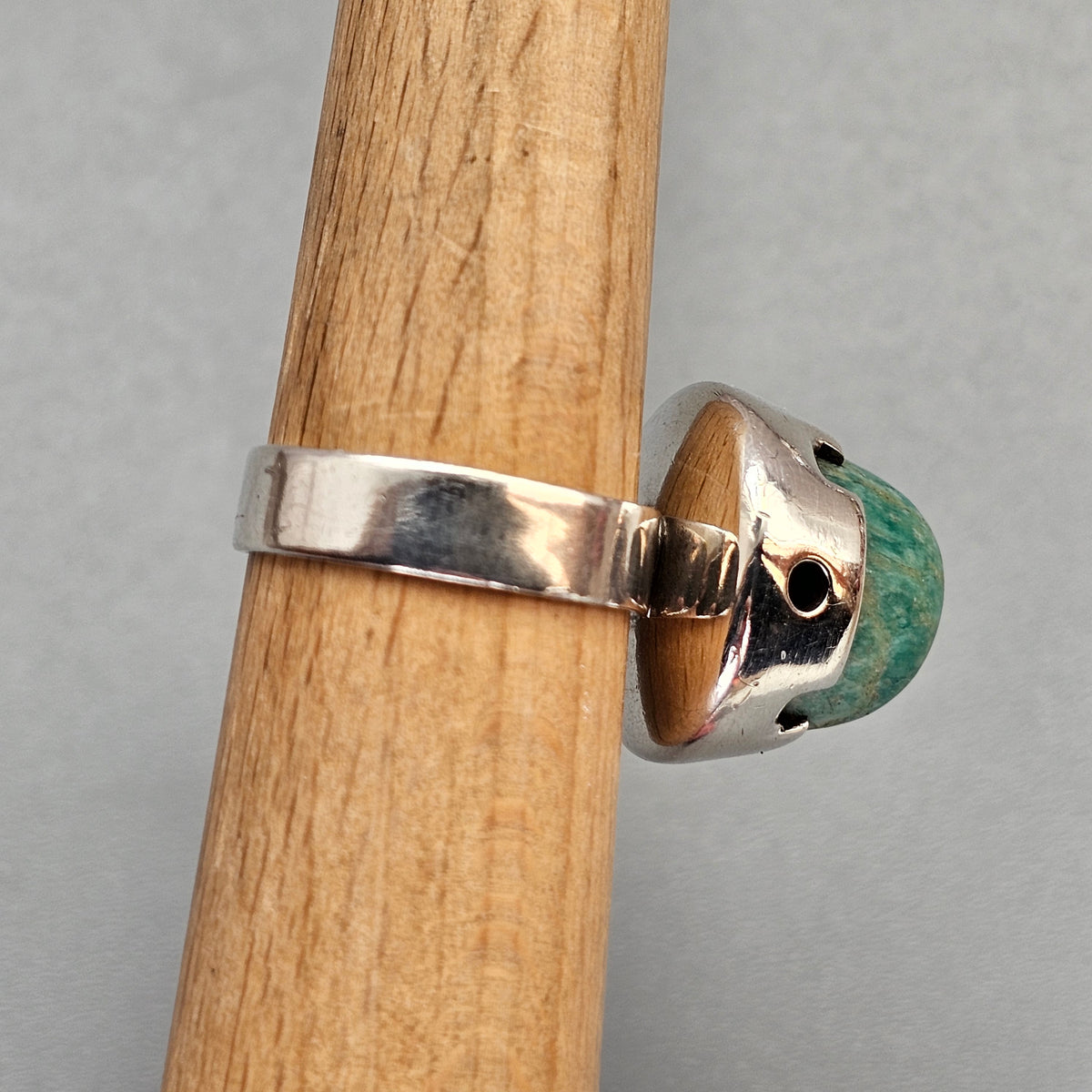 Vintage 1960s Martti Viikinniemi Finnish Silver Amazonite Ring 1966