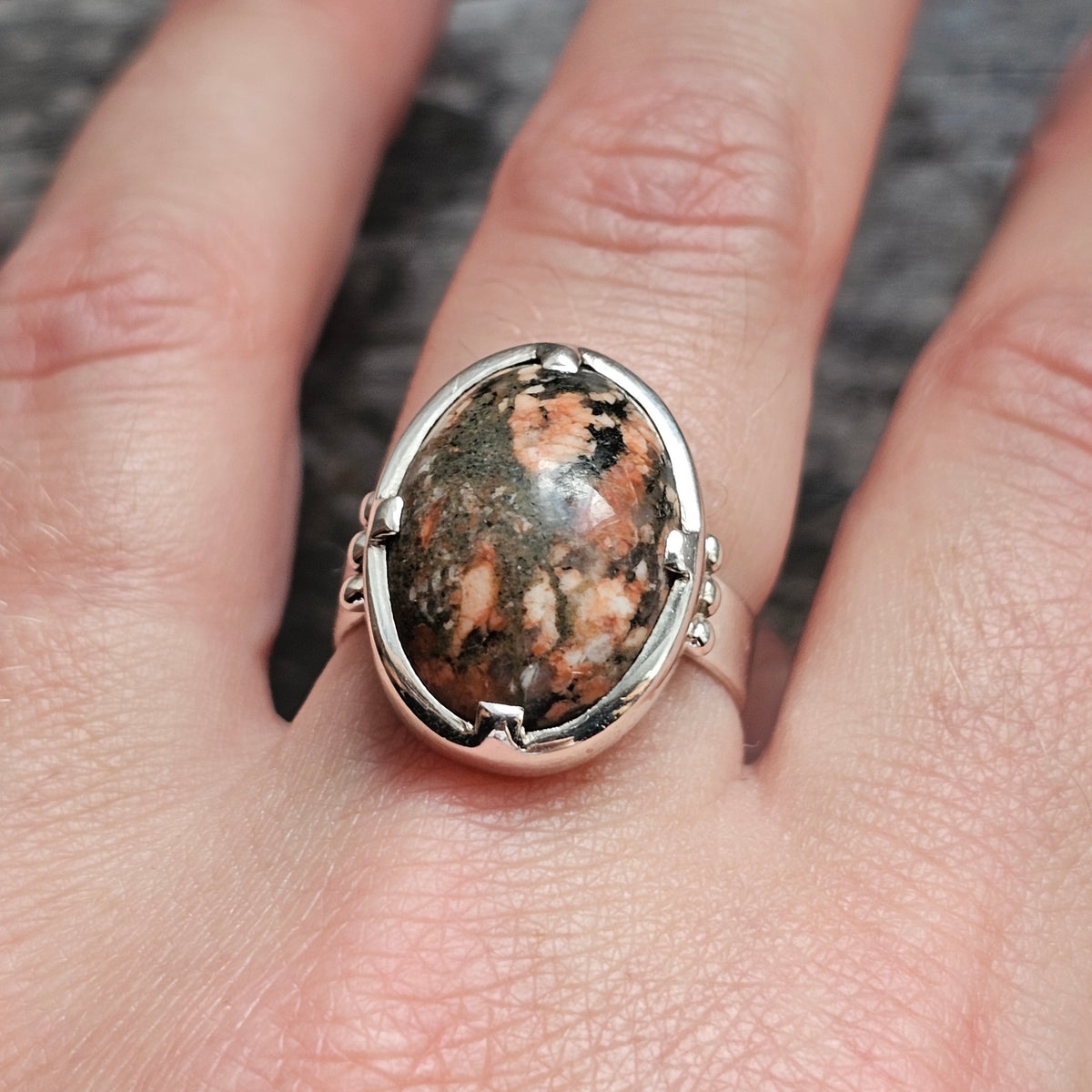 Vintage Nordic Silver Granite Modernist Ring