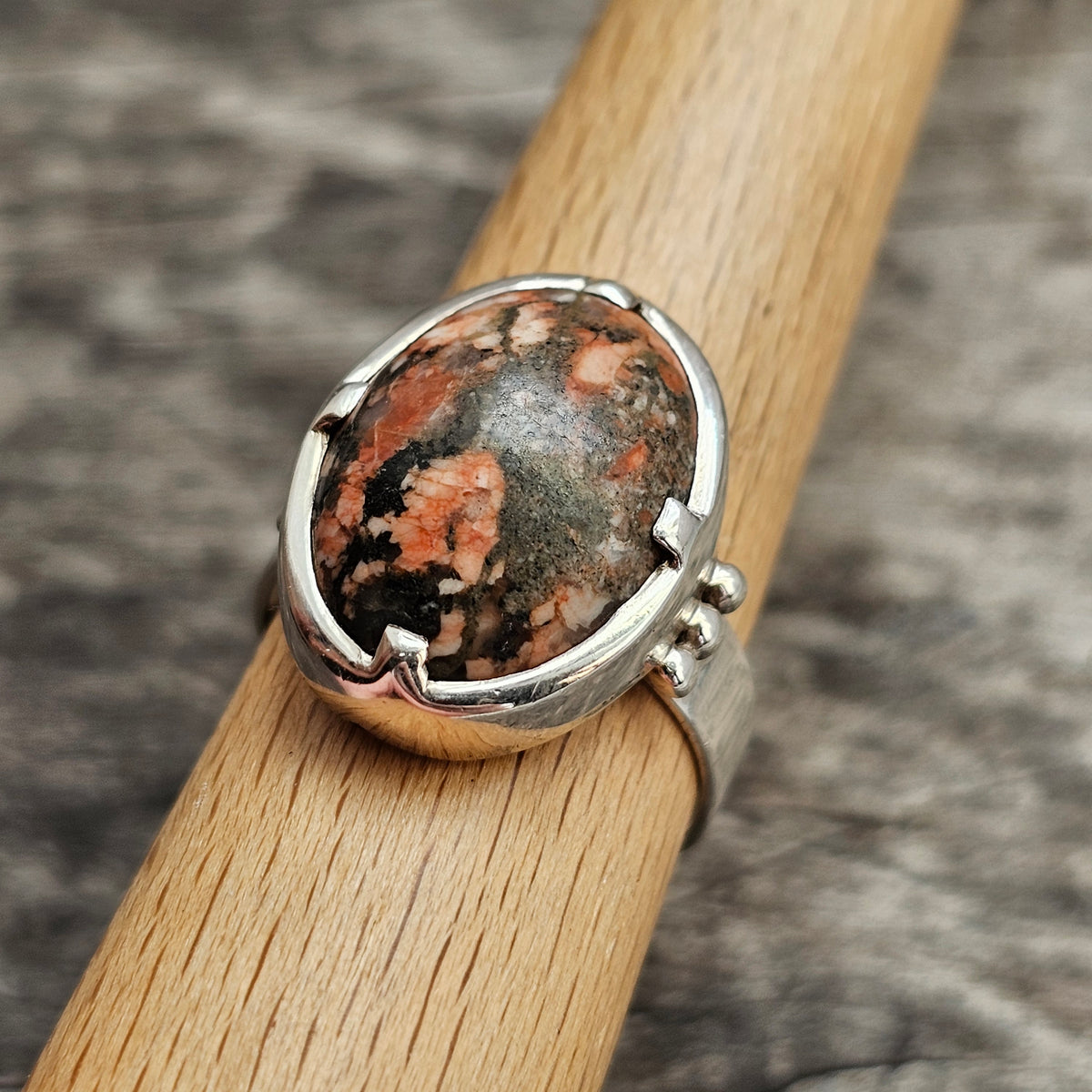 Vintage Nordic Silver Granite Modernist Ring