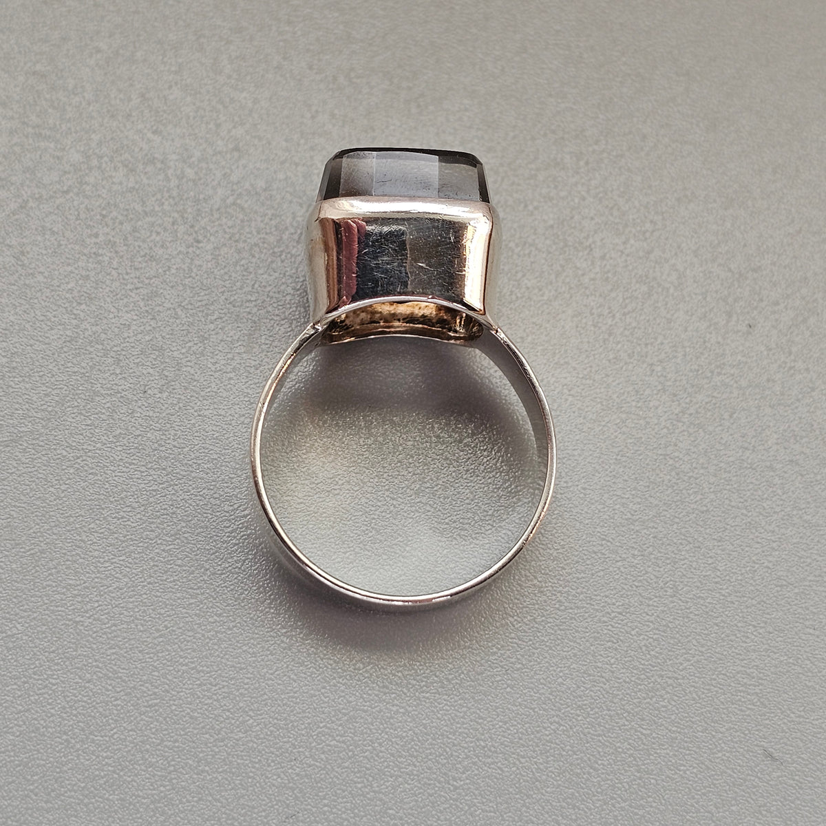 Vintage Modernist German Silver Smoky Quartz Modernist Ring