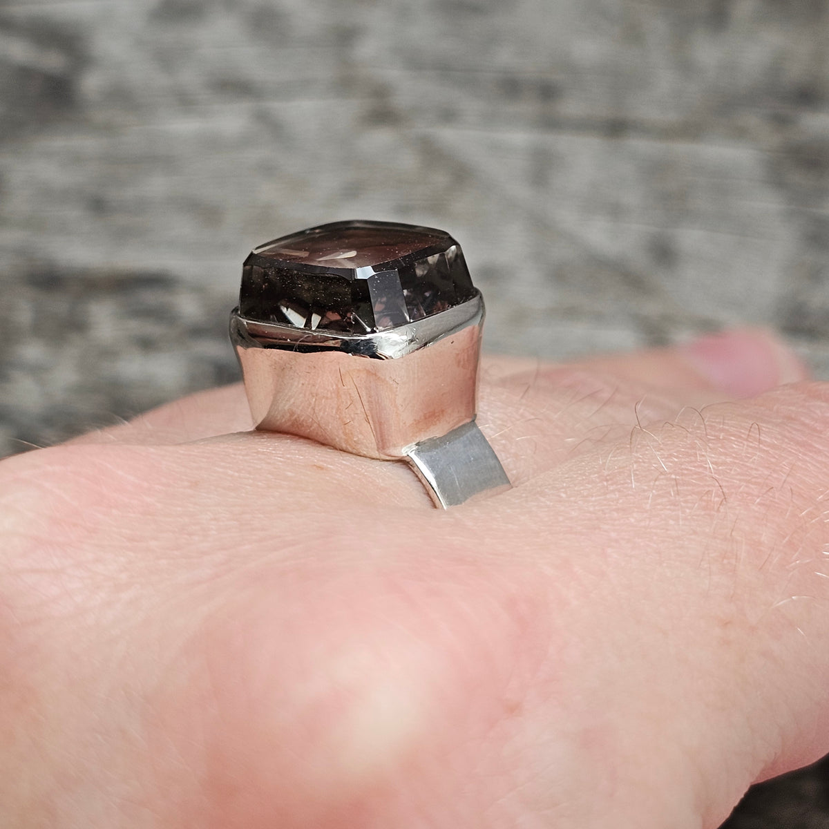 Vintage Modernist German Silver Smoky Quartz Modernist Ring