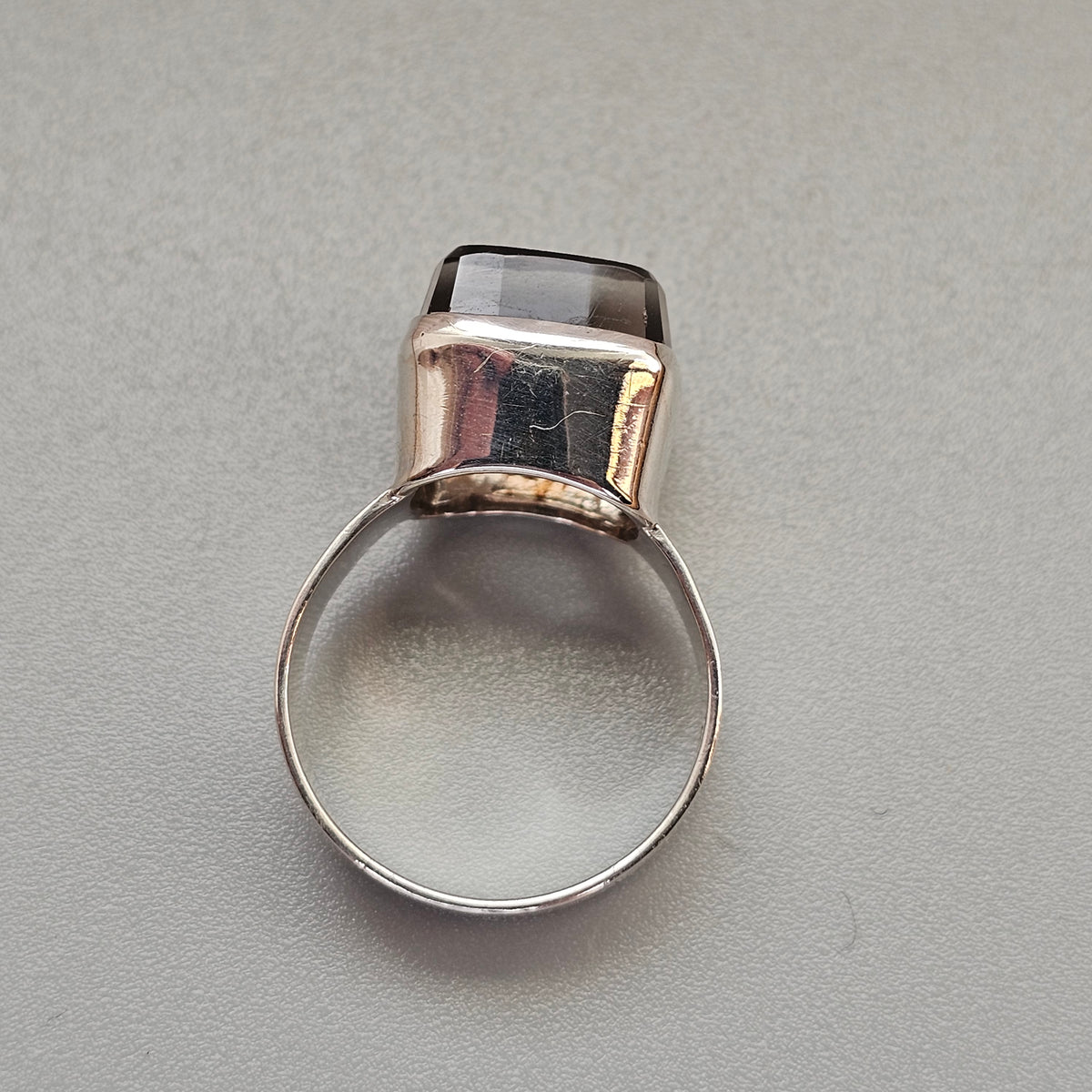 Vintage Modernist German Silver Smoky Quartz Modernist Ring