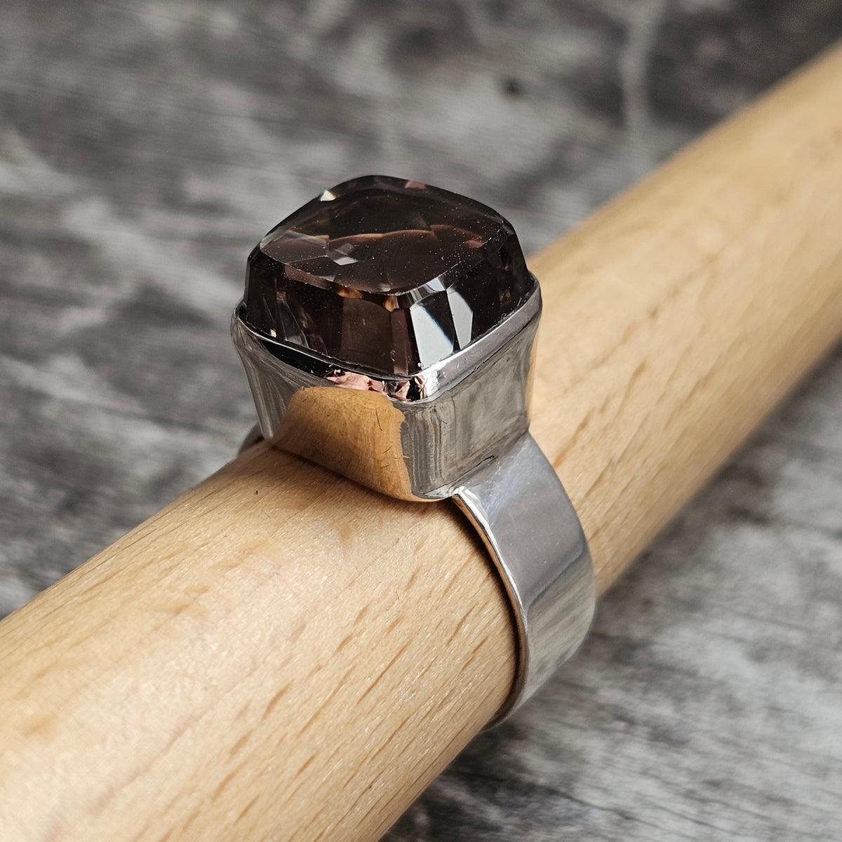 Vintage Modernist German Silver Smoky Quartz Modernist Ring