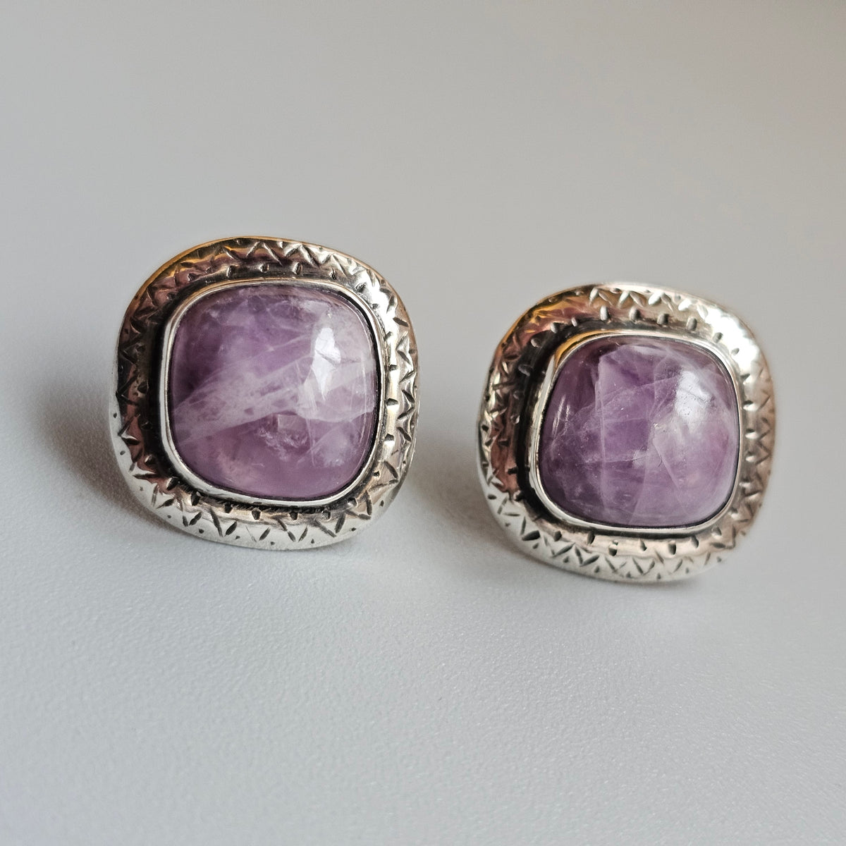 Vintage 1950s Kääty Oy Finnish Silver Amethyst Modernist Stud Earrings