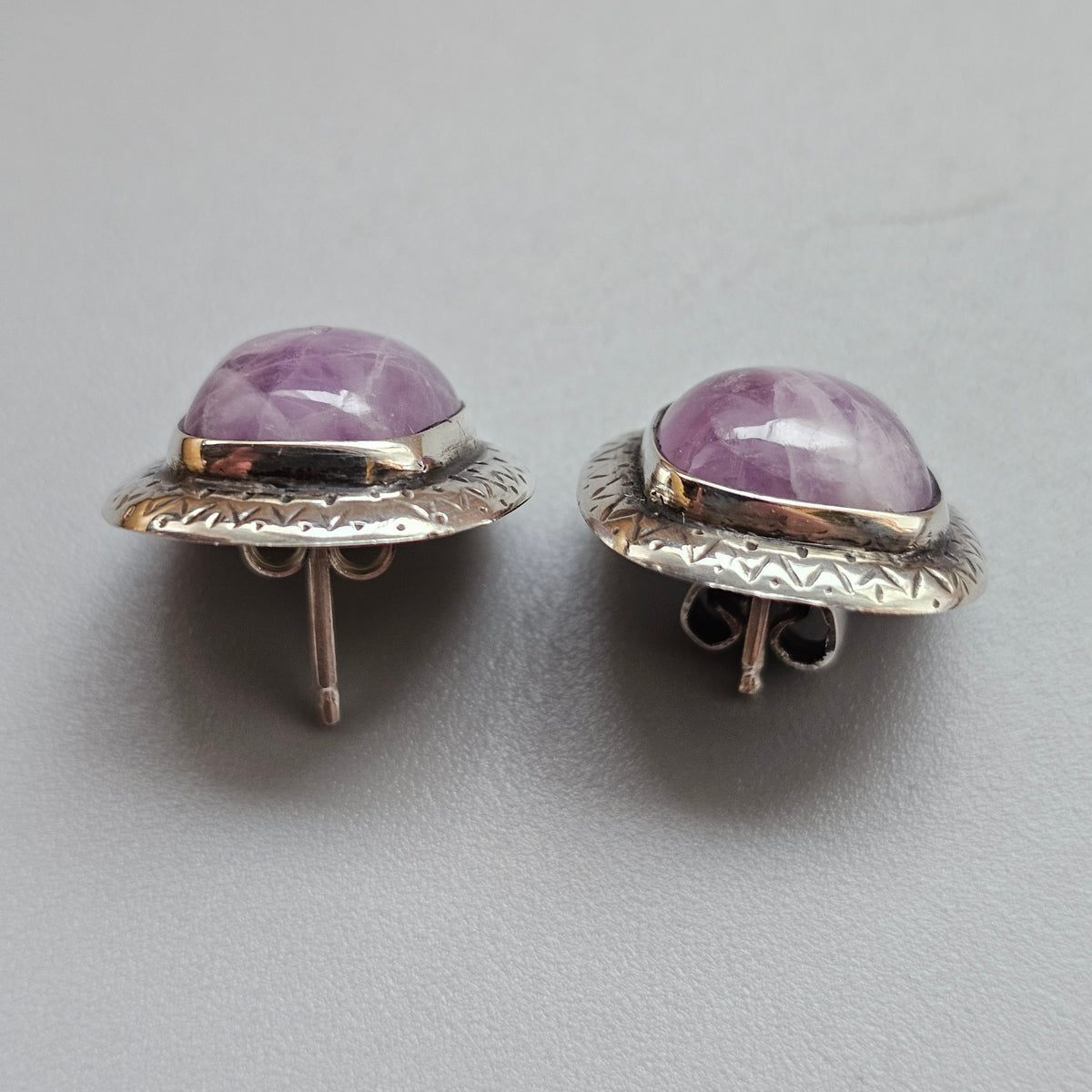 Vintage 1950s Kääty Oy Finnish Silver Amethyst Modernist Stud Earrings