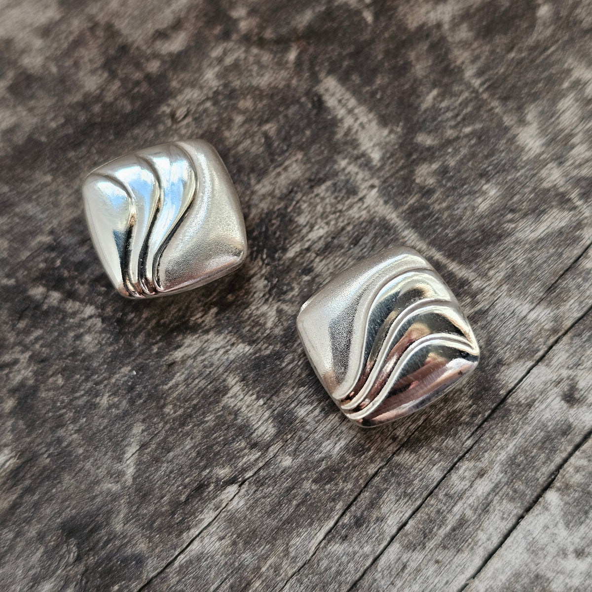 Vintage 1980s Finnfeelings Finnish Sterling Silver Modernist Stud Earrings 1989