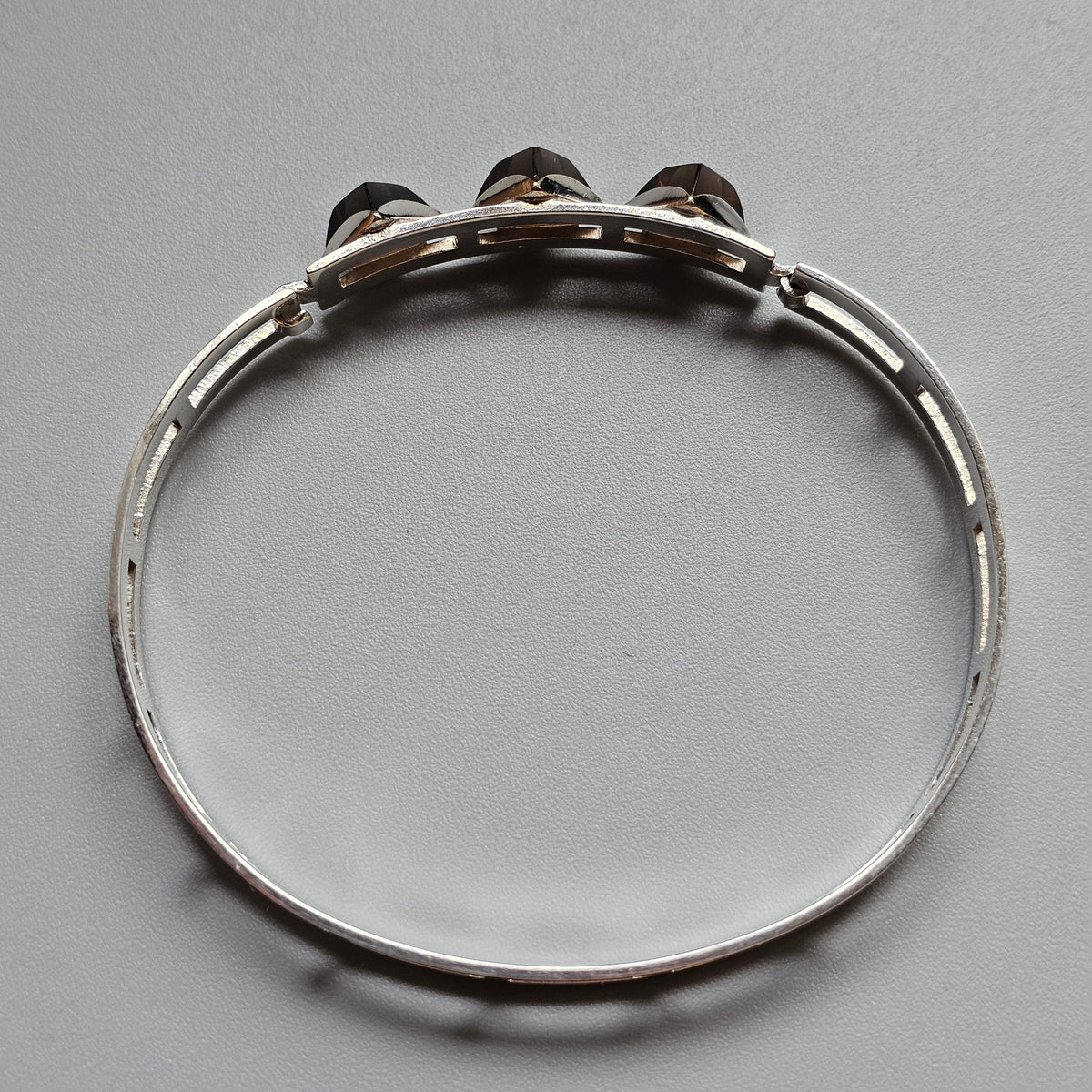 Vintage 1960s Turun Hopea Finnish Silver Smoky Quartz Modernist Bangle 1966