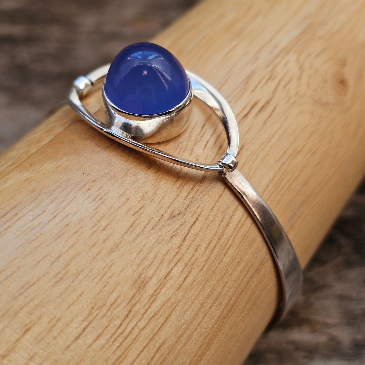 Vintage 1960s Erik Granit Finnish Silver Blue Agate Modernist Bangle 1965