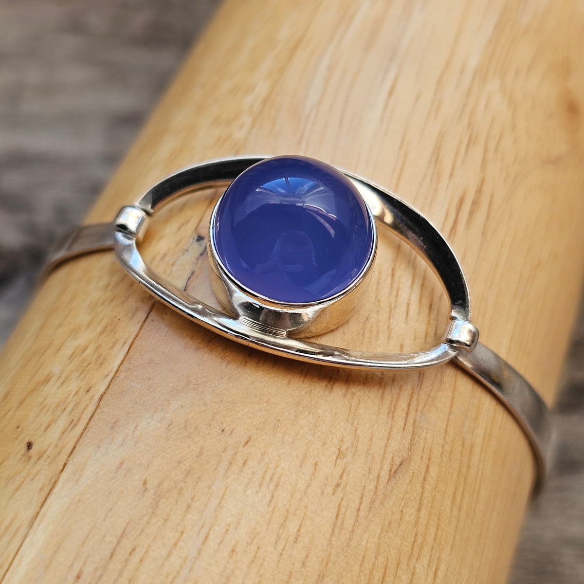 Vintage 1960s Erik Granit Finnish Silver Blue Agate Modernist Bangle 1965