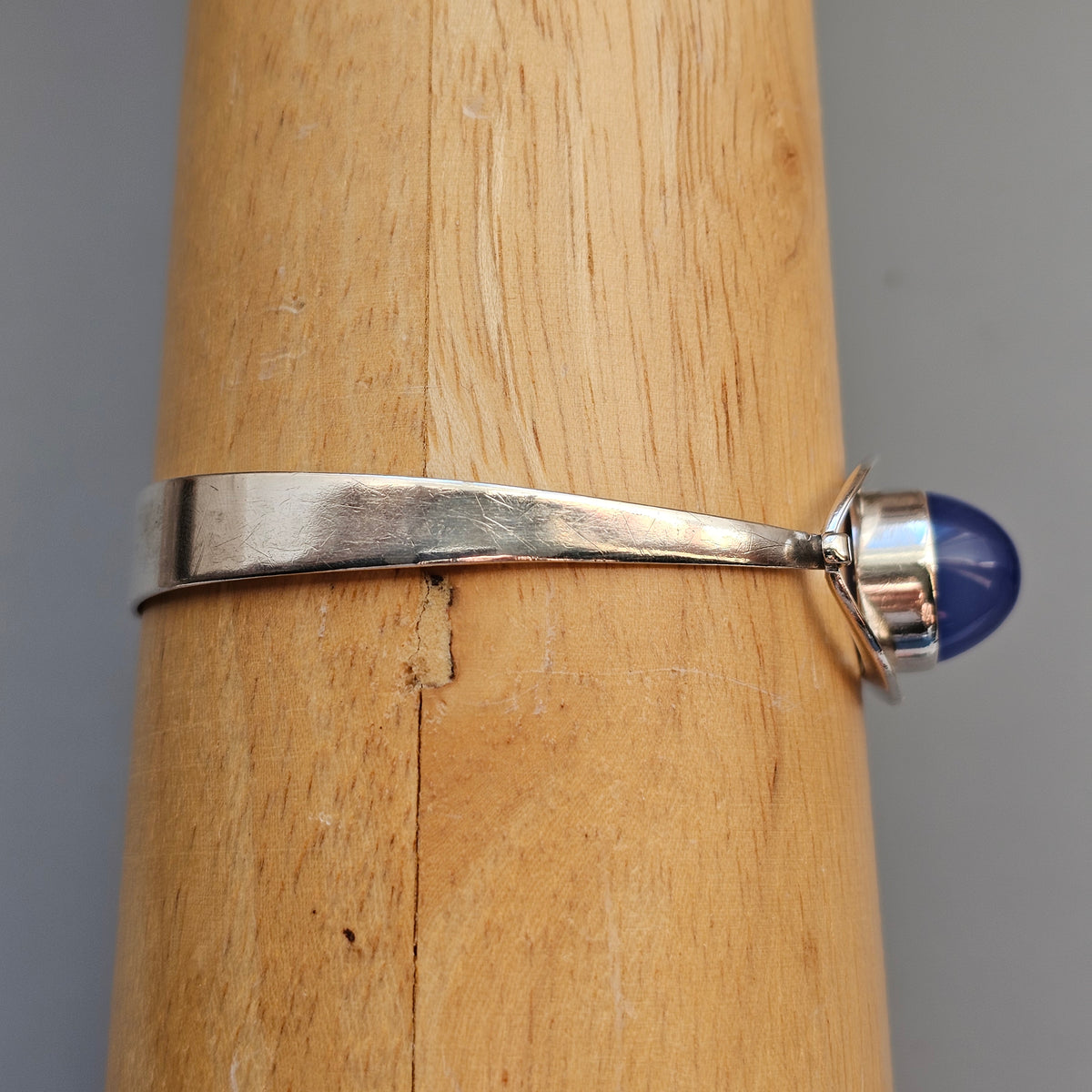Vintage 1960s Erik Granit Finnish Silver Blue Agate Modernist Bangle 1965