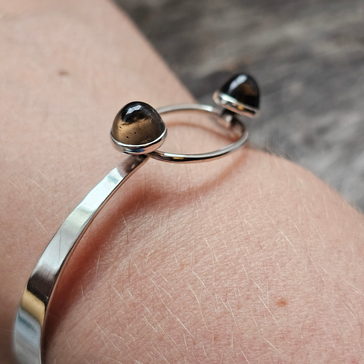 Vintage 1960s Erik Granit Finnish Silver Double Smoky Quartz Bangle 1961