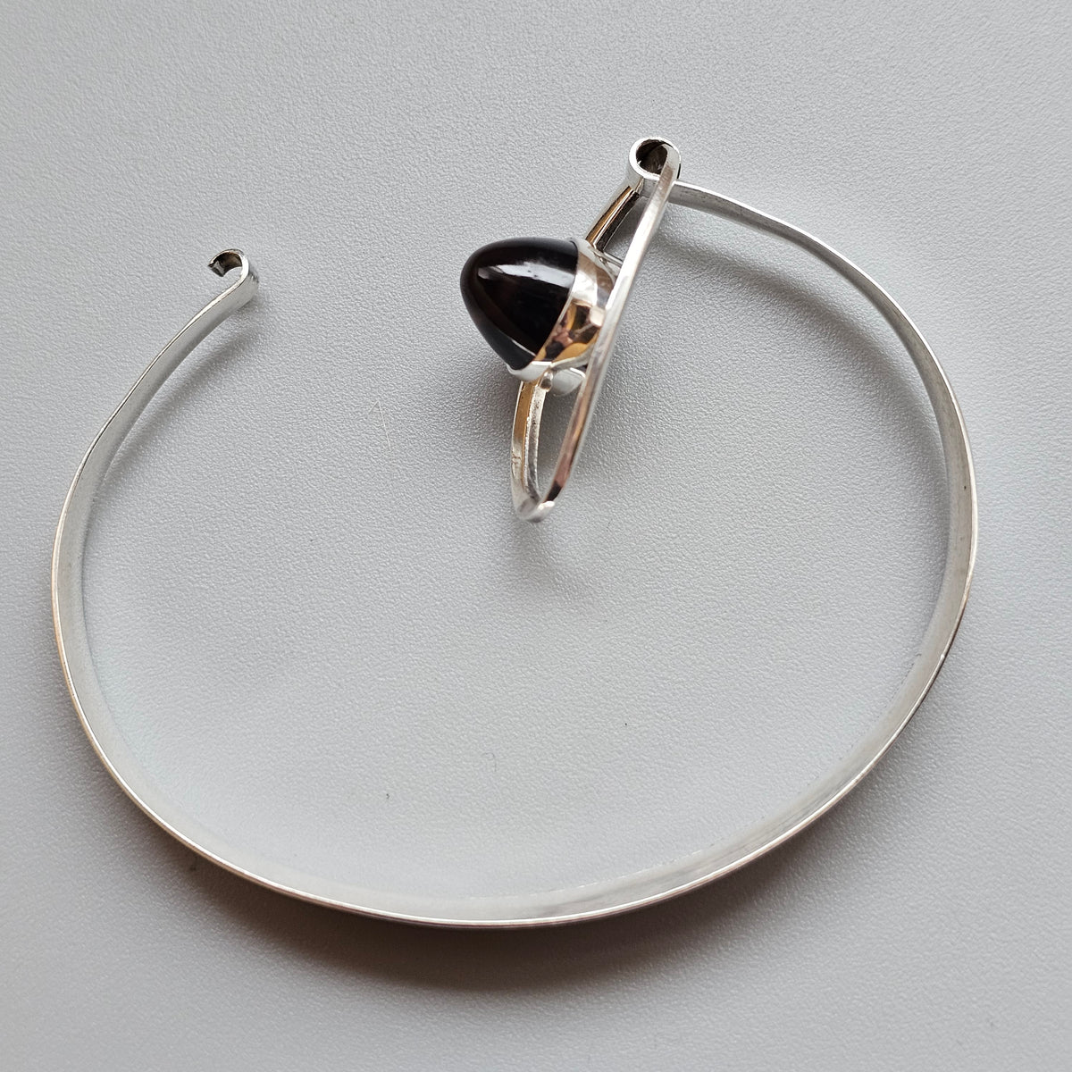 Vintage 1960s Erik Granit & Co Finnish Silver Smoky Quartz Oval Bangle 1965