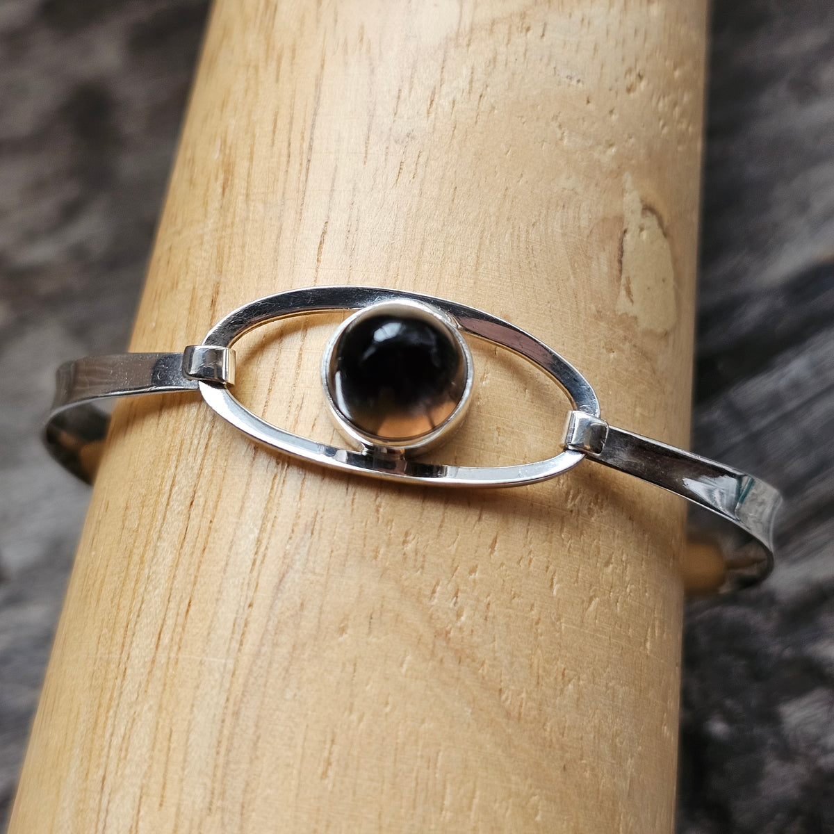 Vintage 1960s Erik Granit & Co Finnish Silver Smoky Quartz Oval Bangle 1965