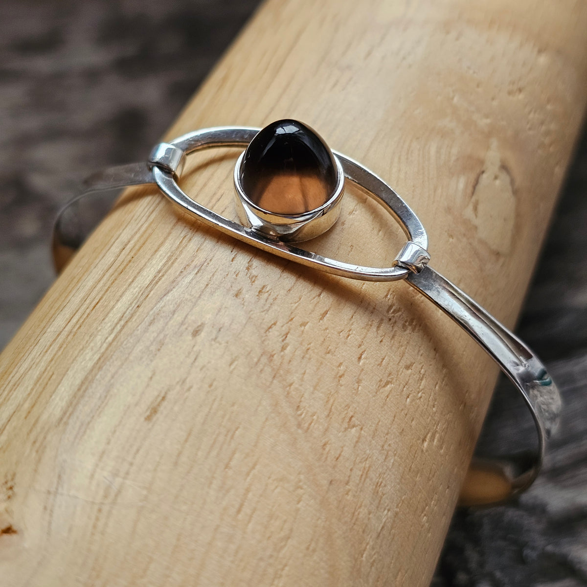 Vintage 1960s Erik Granit & Co Finnish Silver Smoky Quartz Oval Bangle 1965