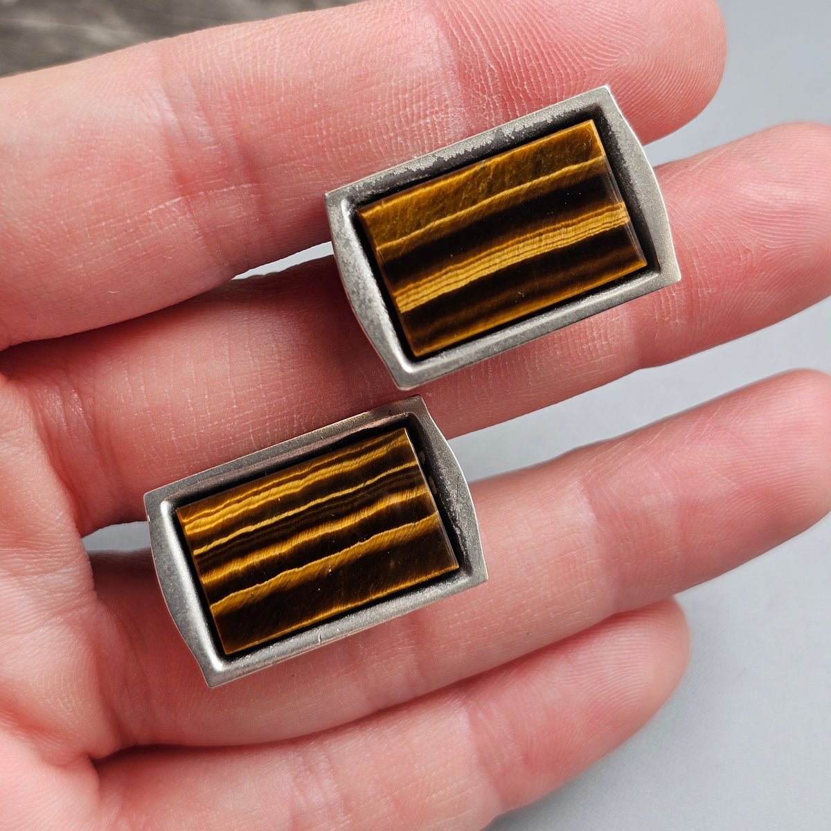 Vintage 1970s Finnish Silver Tiger's Eye Cufflinks by Martti Viikinniemi 1970