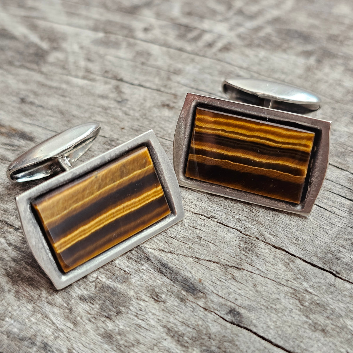 Vintage 1970s Finnish Silver Tiger's Eye Cufflinks by Martti Viikinniemi 1970