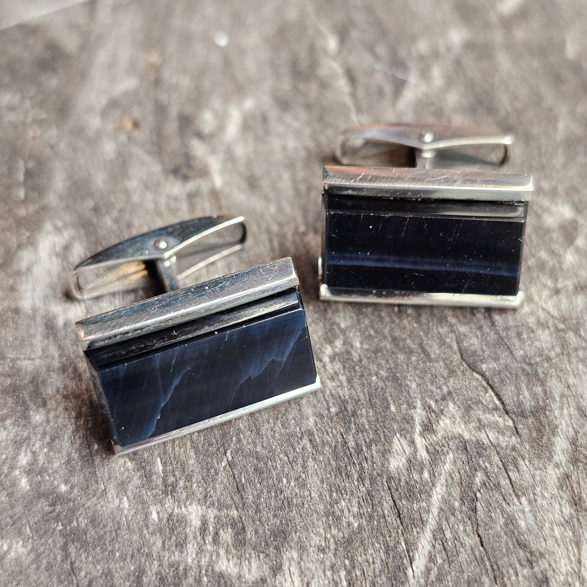 Vintage 1960s Finnish Silver Blue Tiger's Eye Cufflinks by Rauno Oma Mättö 1968