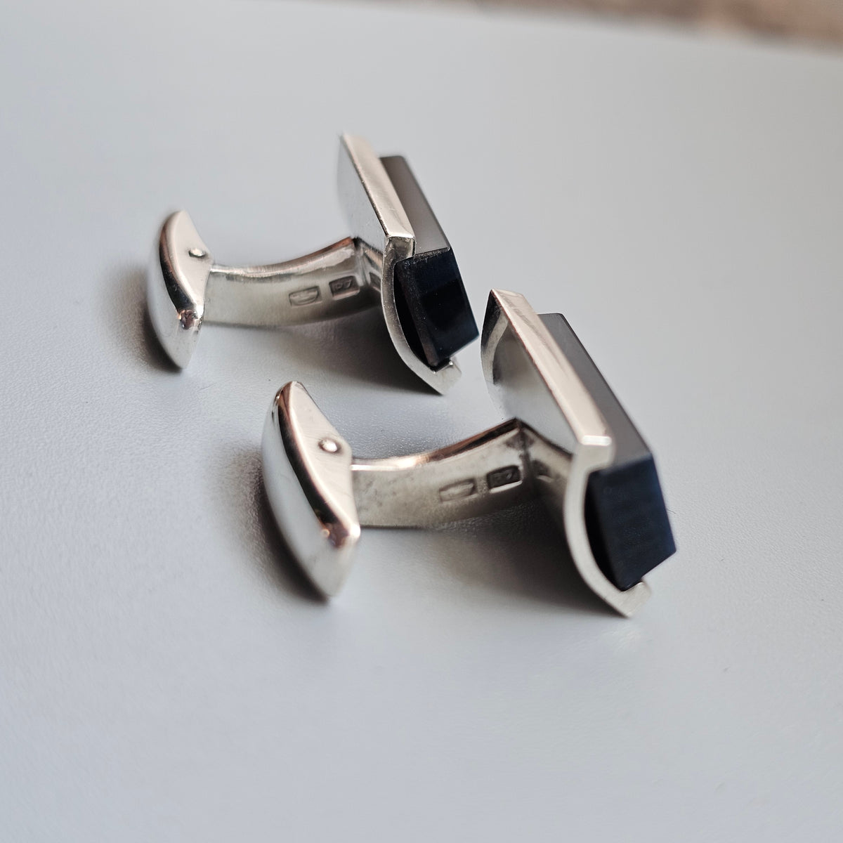 Vintage 1960s Finnish Silver Blue Tiger's Eye Cufflinks by Rauno Oma Mättö 1968