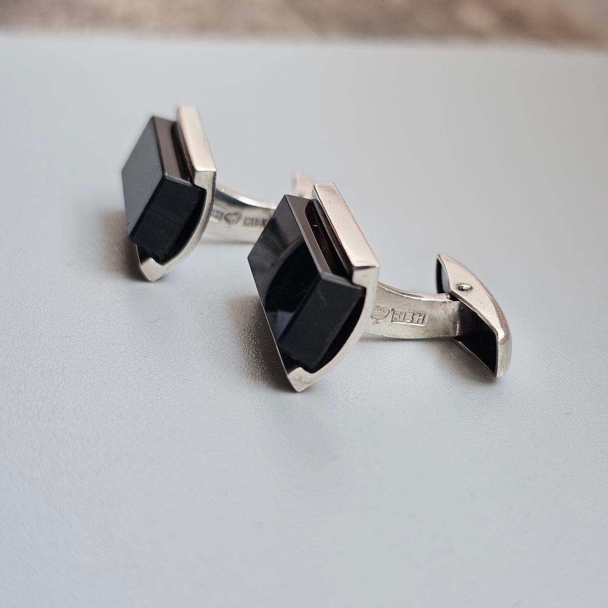 Vintage 1960s Finnish Silver Blue Tiger's Eye Cufflinks by Rauno Oma Mättö 1968