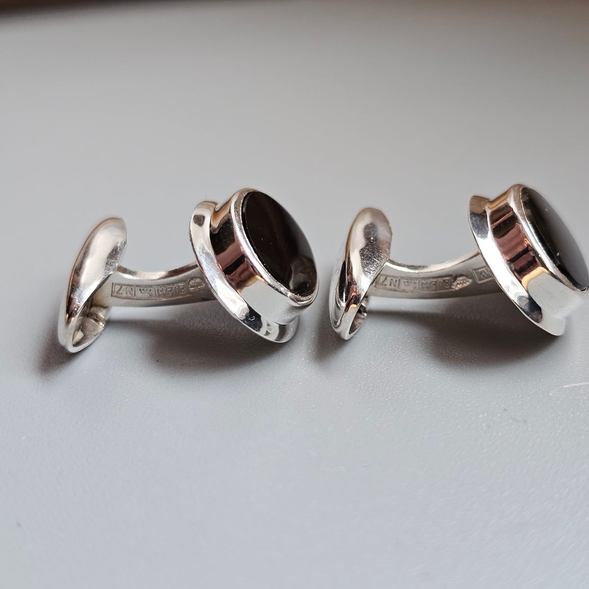 Vintage 1960s Martti Viikinniemi Finnish Silver Black Onyx Cufflinks 1966