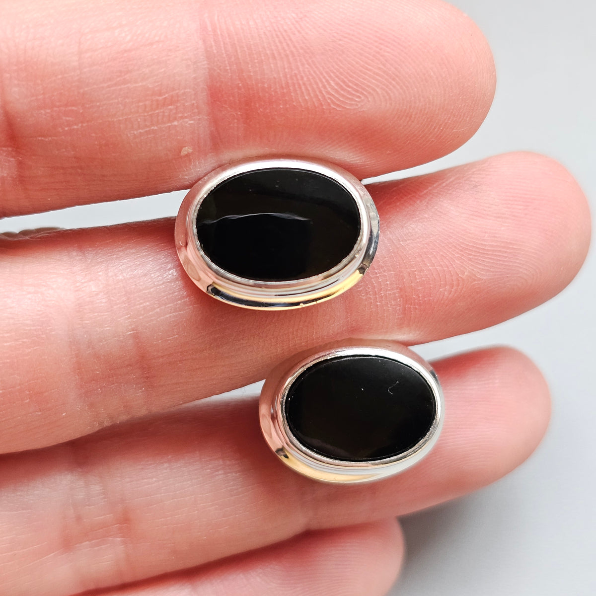 Vintage 1960s Martti Viikinniemi Finnish Silver Black Onyx Cufflinks 1966