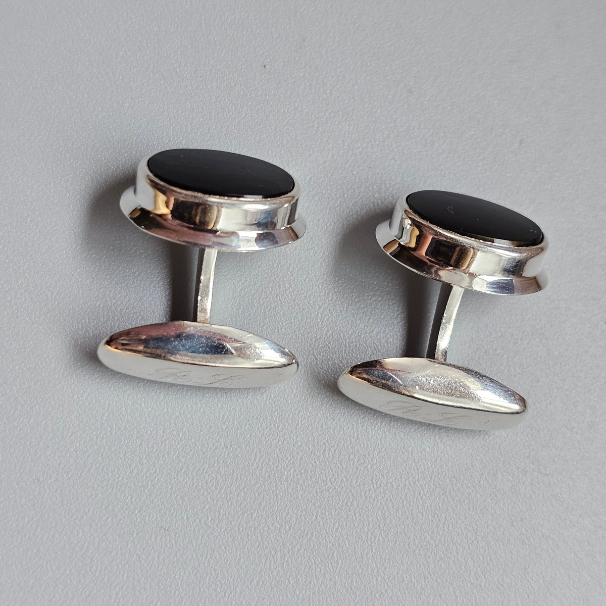 Vintage 1960s Martti Viikinniemi Finnish Silver Black Onyx Cufflinks 1966