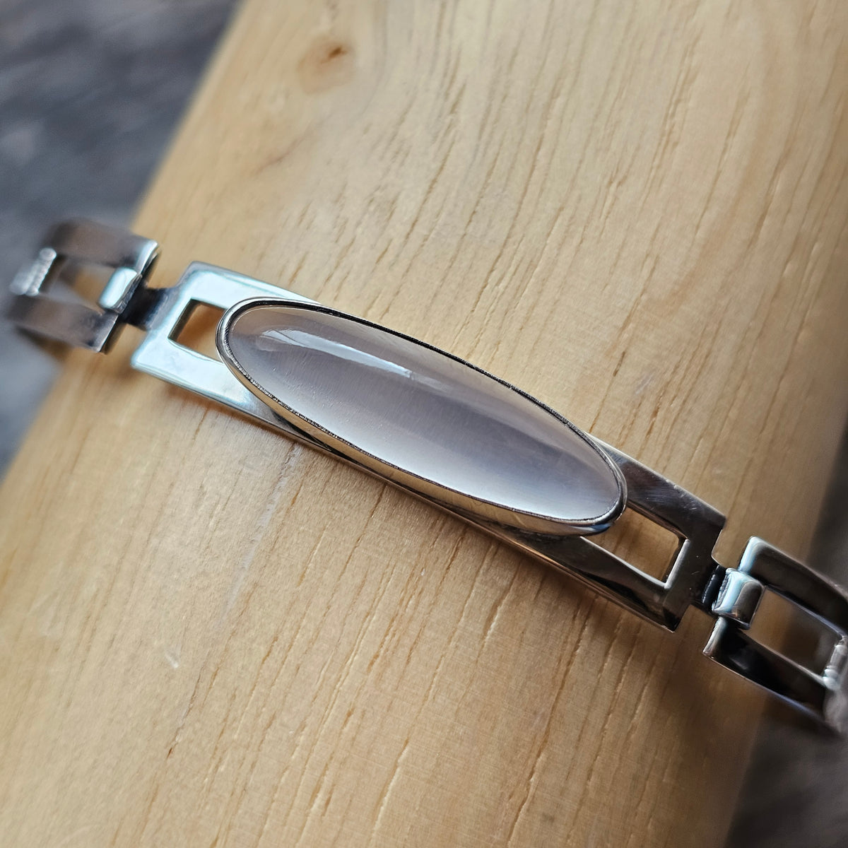 Vintage 1960s Turun Hopea Finnish Silver Rose Quartz Modernist Bracelet 1962