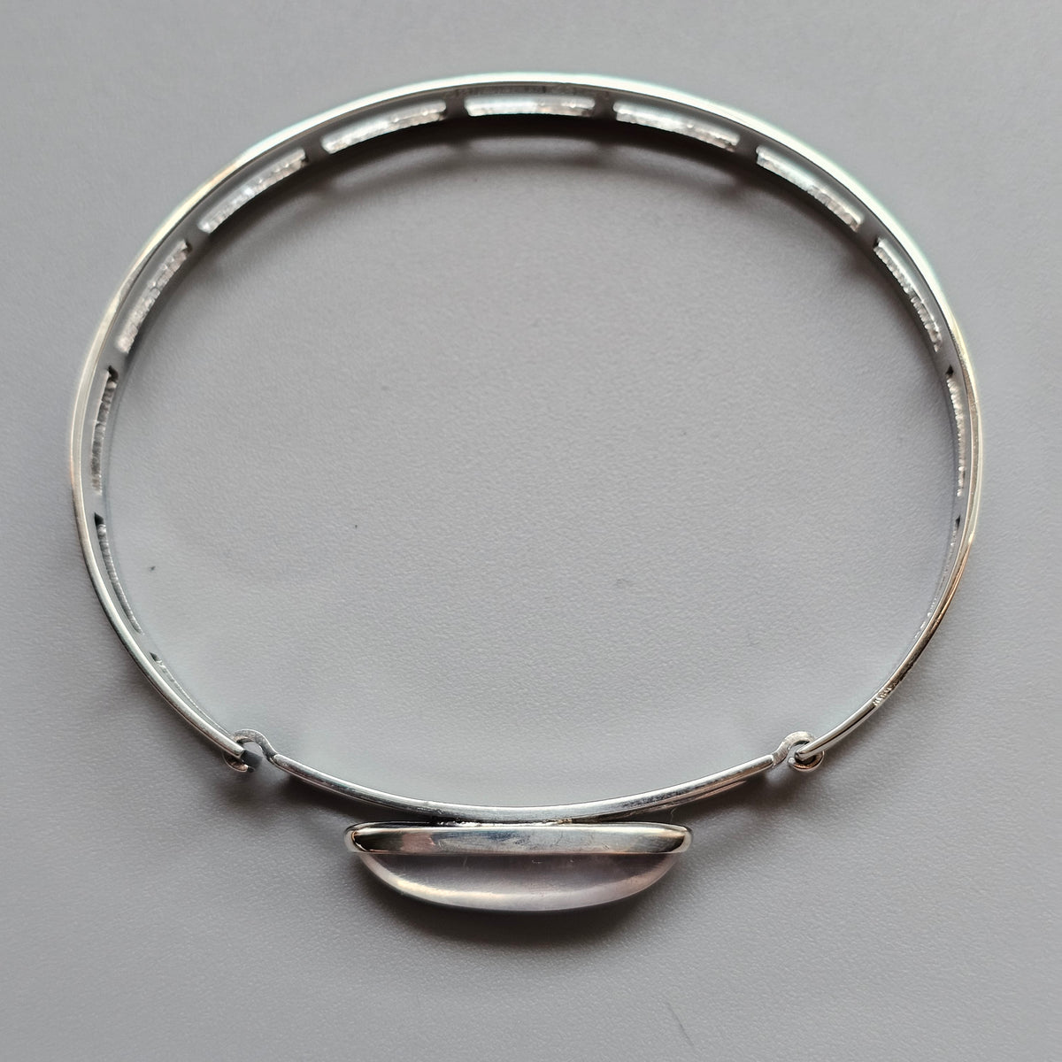 Vintage 1960s Turun Hopea Finnish Silver Rose Quartz Modernist Bracelet 1962