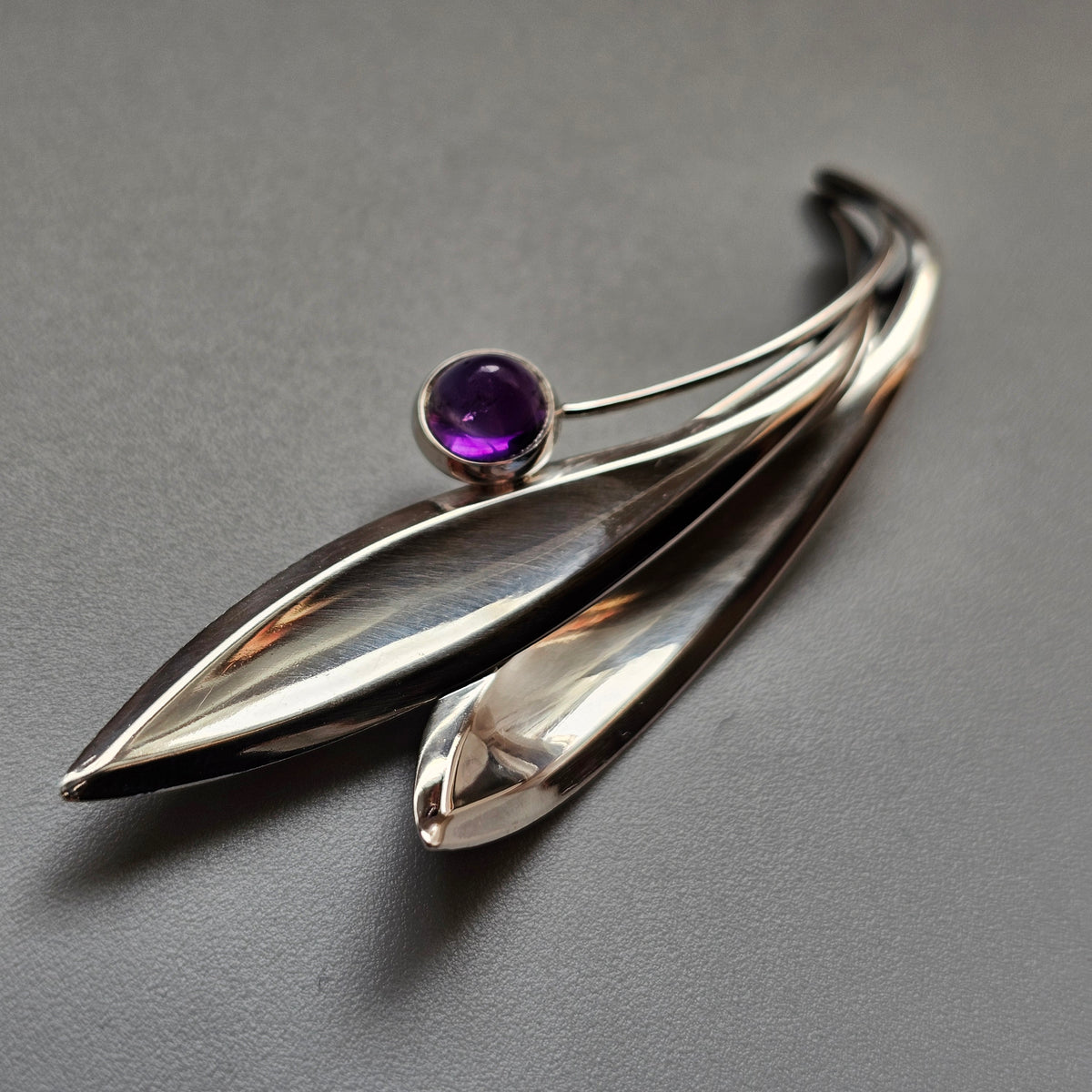 Vintage 60s Modernist Silver Amethyst Flower Brooch Elis Kauppi Kupittaan Kulta