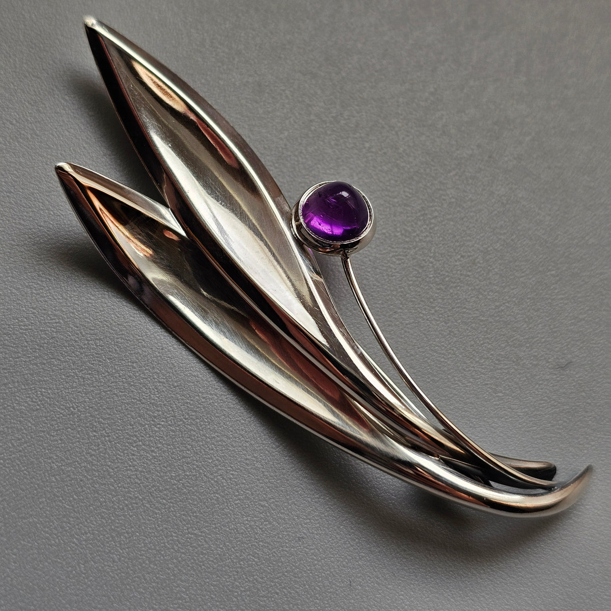 Vintage 60s Modernist Silver Amethyst Flower Brooch Elis Kauppi Kupittaan Kulta