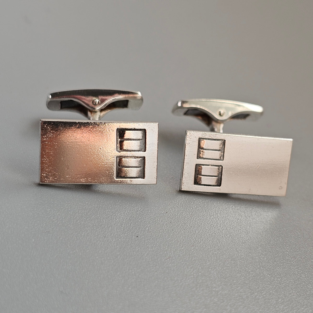 Vintage 1960s Lauri Alm Finnish Silver Modernist Cufflinks 1962