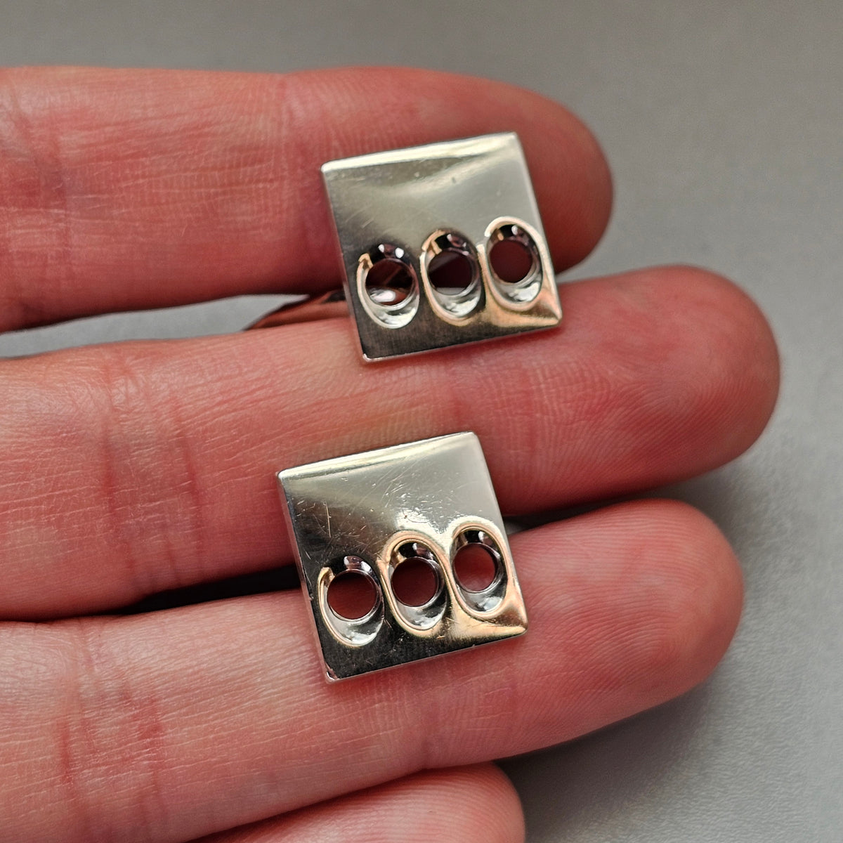 Vintage 1960s Martti Viikinniemi Finnish Silver Square Modernist Cufflinks 1969