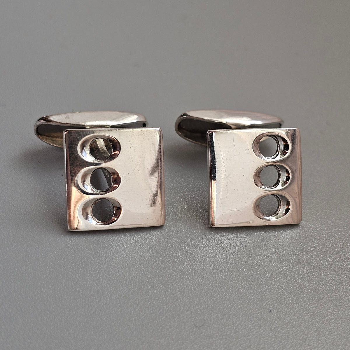 Vintage 1960s Martti Viikinniemi Finnish Silver Square Modernist Cufflinks 1969