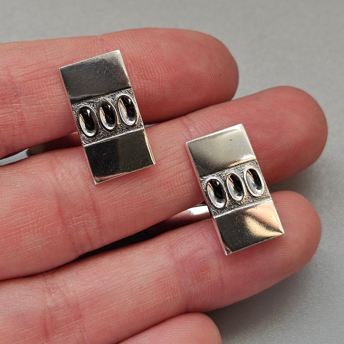 Vintage 1970s Martti Viikinniemi Finnish Silver Modernist Cufflinks 1970