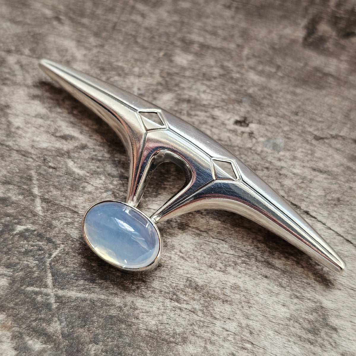 Vintage 1950s Elis Kauppi Finnish Silver Chalcedony Modernist Brooch 1959