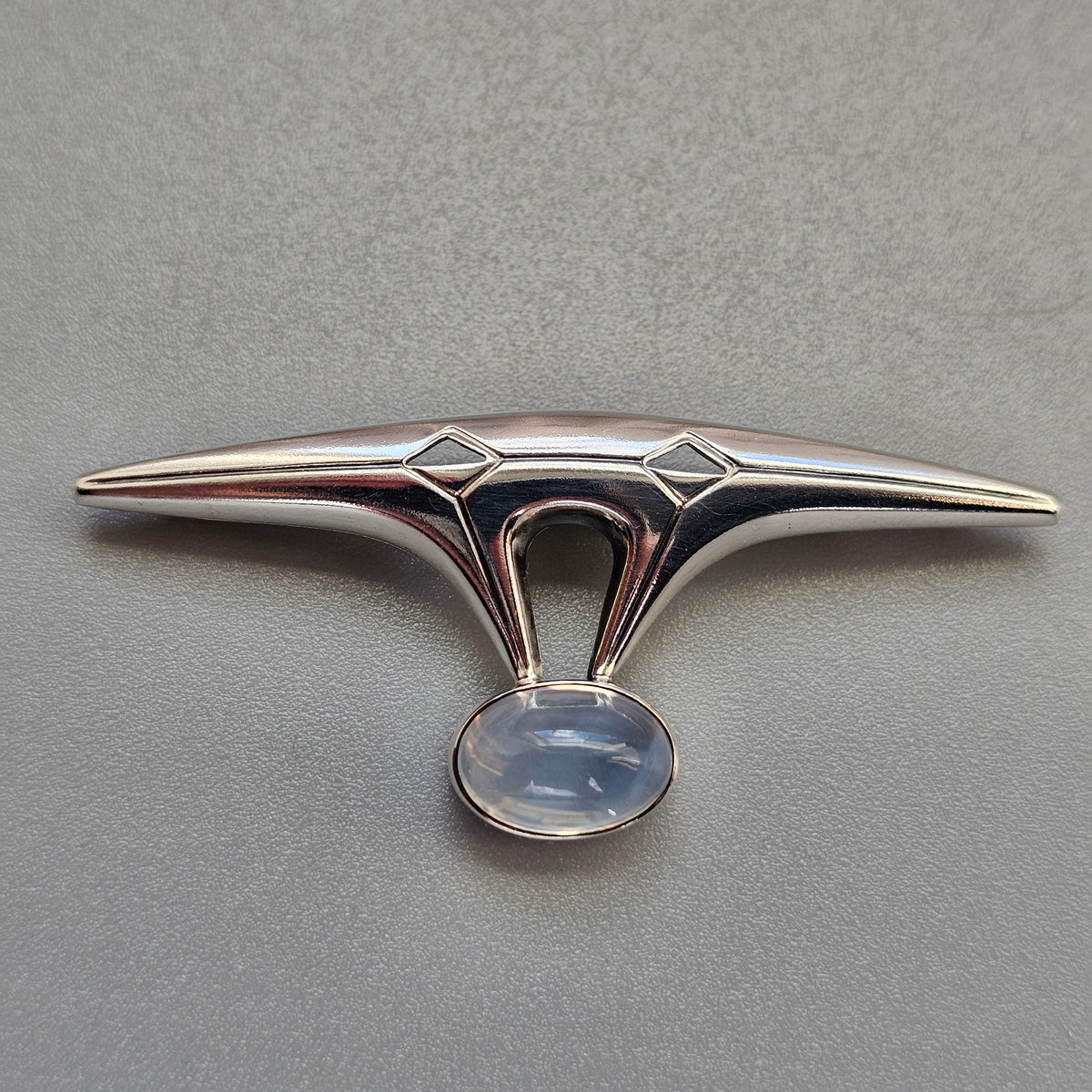 Vintage 1950s Elis Kauppi Finnish Silver Chalcedony Modernist Brooch 1959
