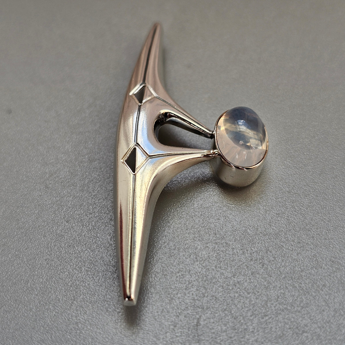 Vintage 1950s Elis Kauppi Finnish Silver Chalcedony Modernist Brooch 1959