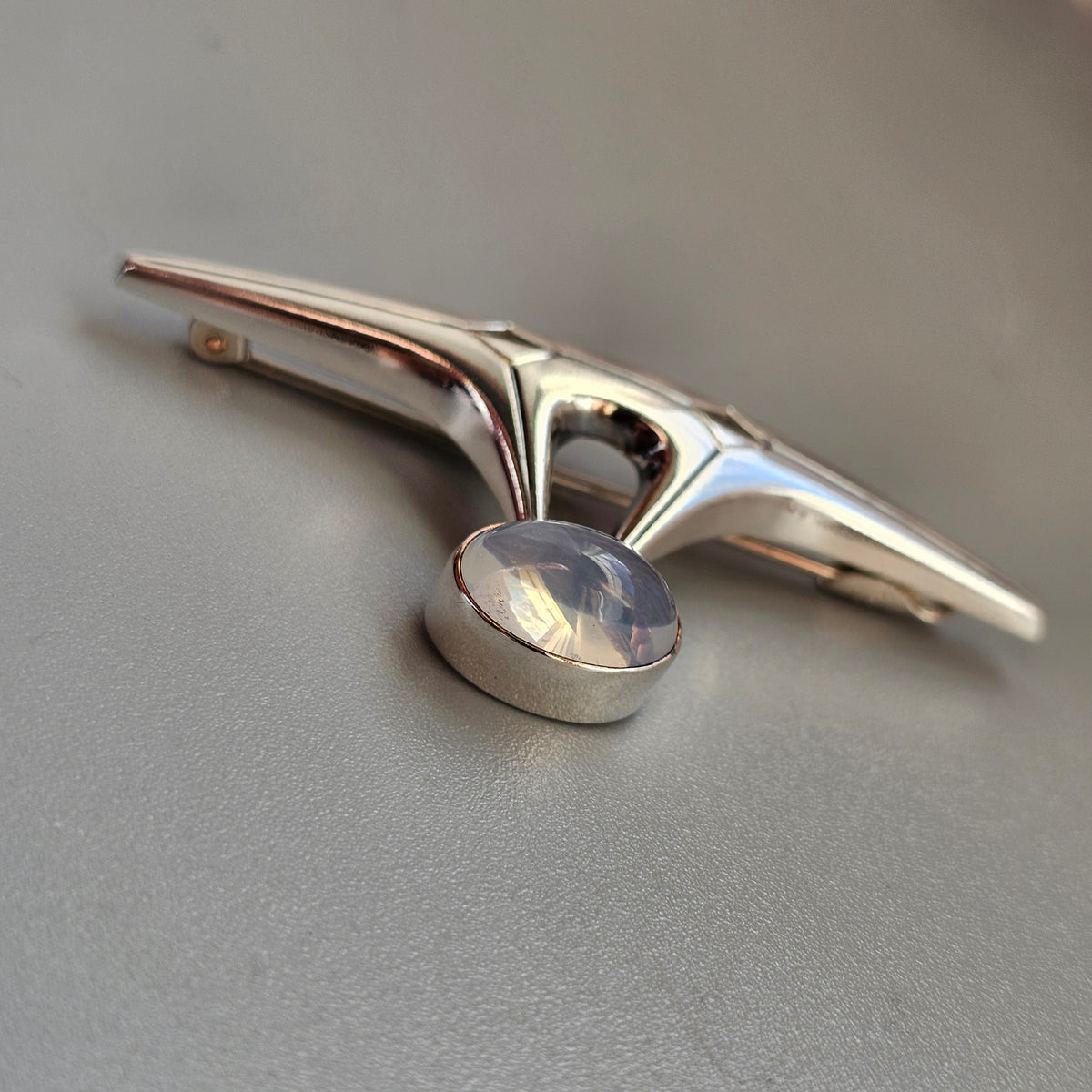 Vintage 1950s Elis Kauppi Finnish Silver Chalcedony Modernist Brooch 1959
