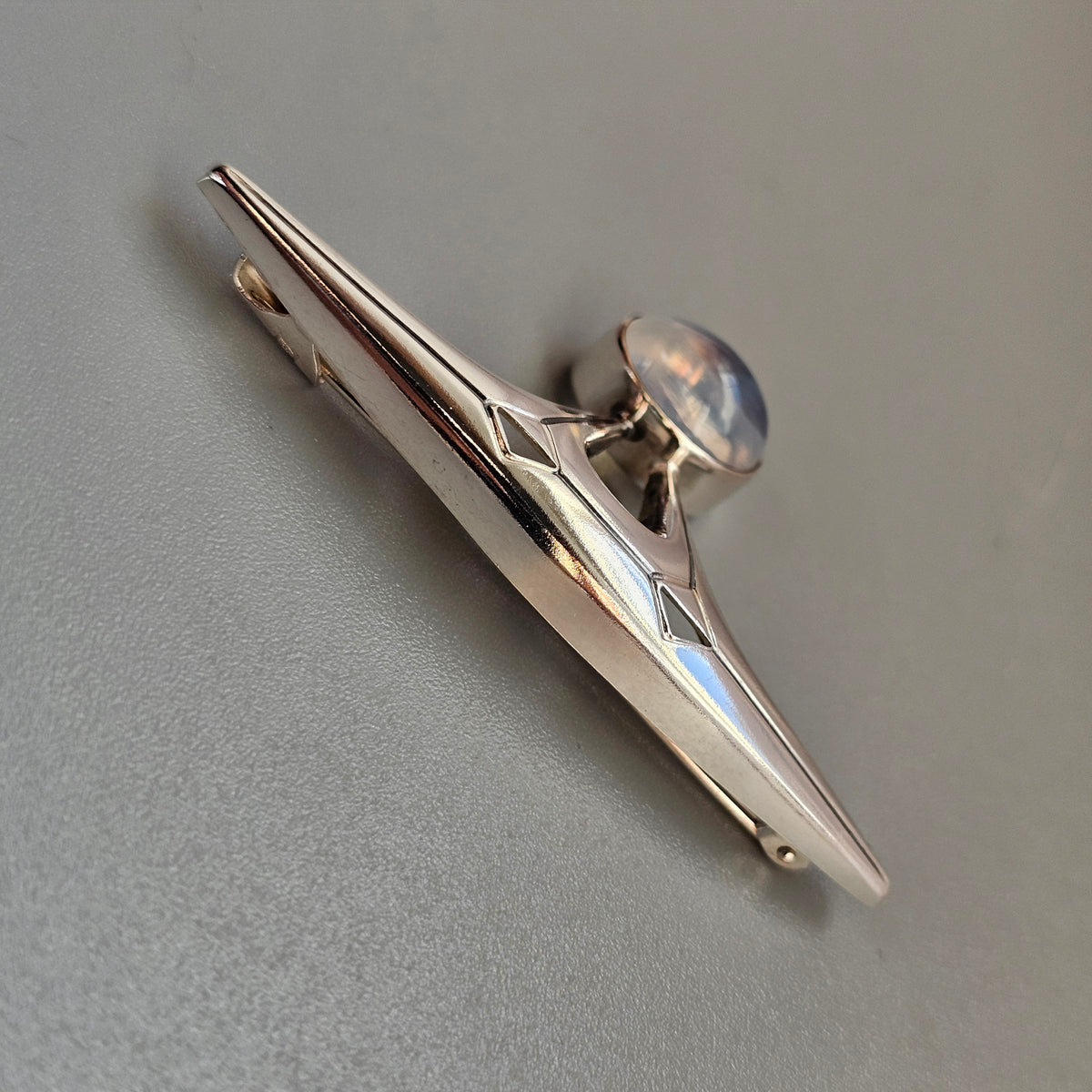 Vintage 1950s Elis Kauppi Finnish Silver Chalcedony Modernist Brooch 1959