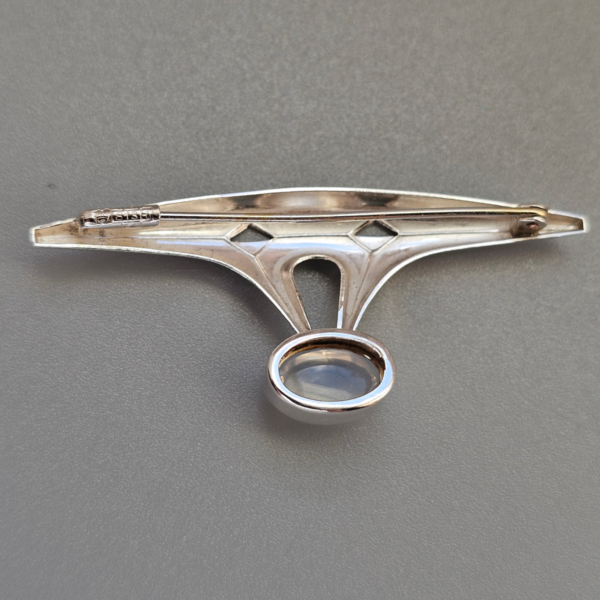 Vintage 1950s Elis Kauppi Finnish Silver Chalcedony Modernist Brooch 1959