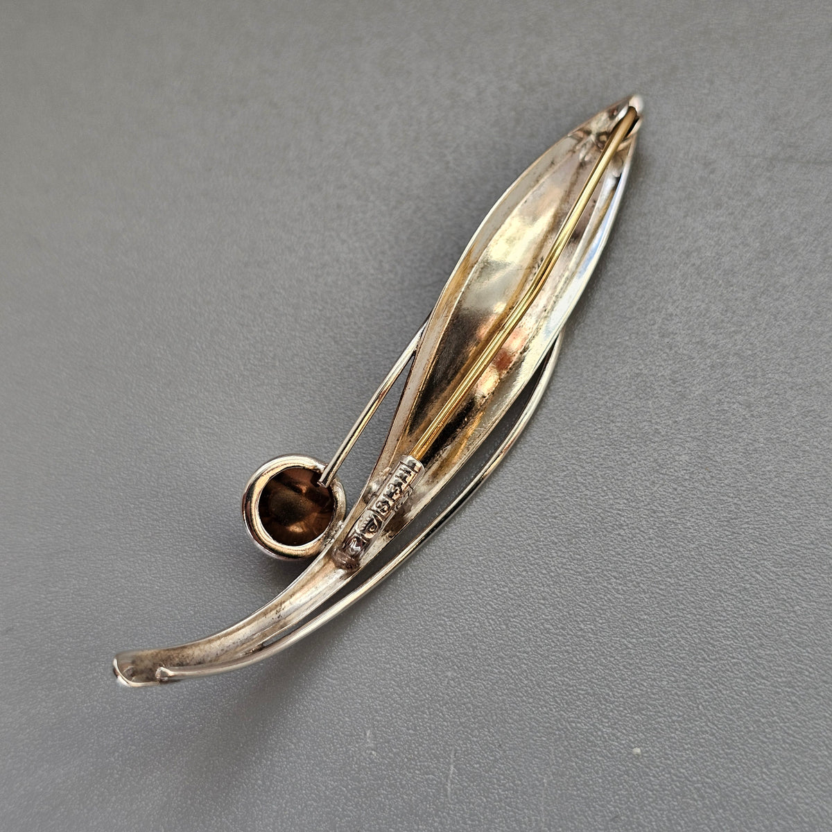 Smaller Finnish 1960s Modernist Silver Smoky Quartz Flower Brooch by Elis Kauppi Kupittaan Kulta 1960
