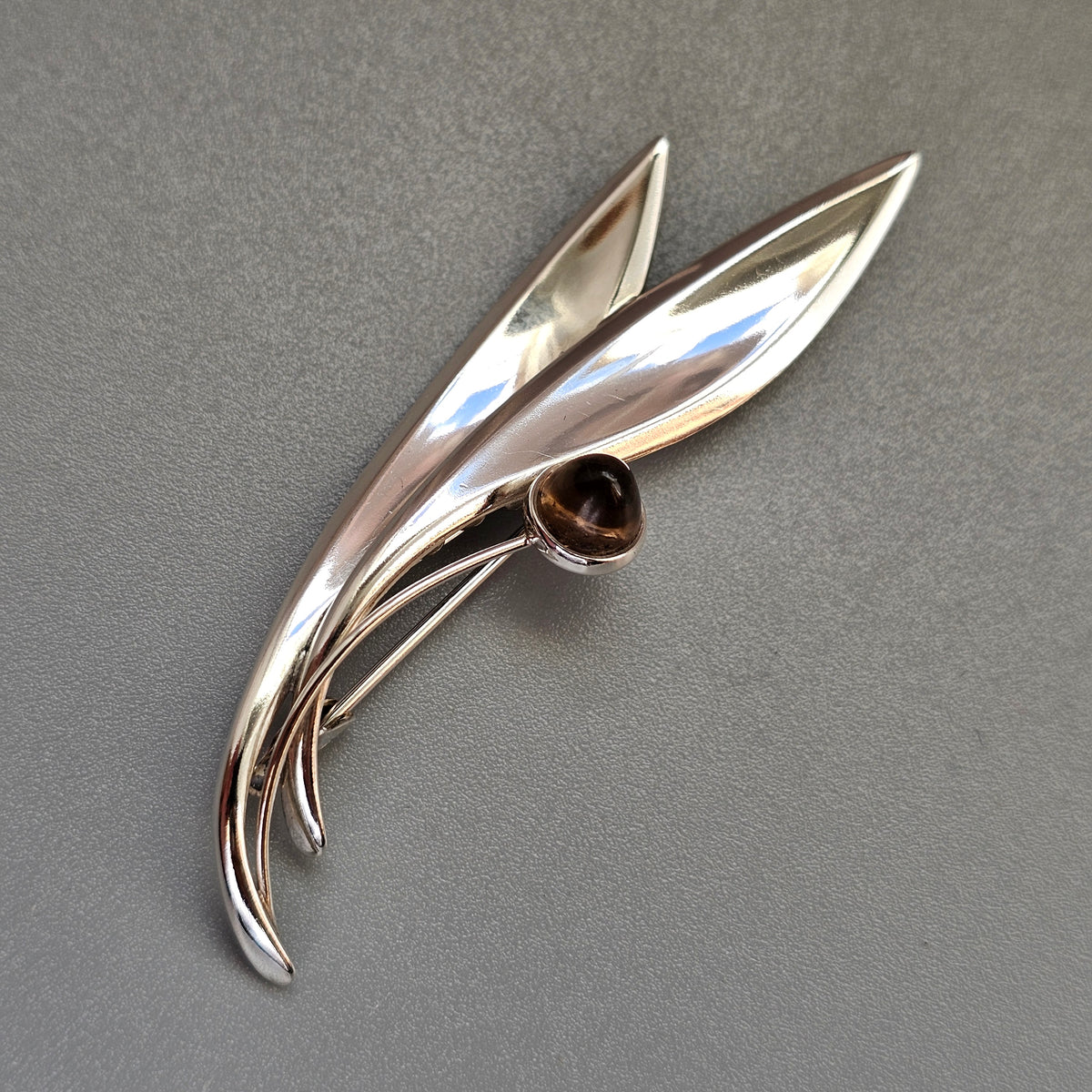 Vintage 60s Modernist Silver Smoky Quartz Flower Brooch Elis Kauppi Kupittaan Kulta 1963