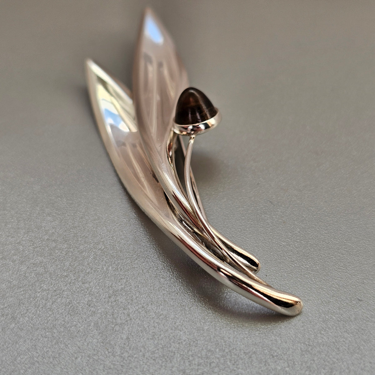 Vintage 60s Modernist Silver Smoky Quartz Flower Brooch Elis Kauppi Kupittaan Kulta 1963