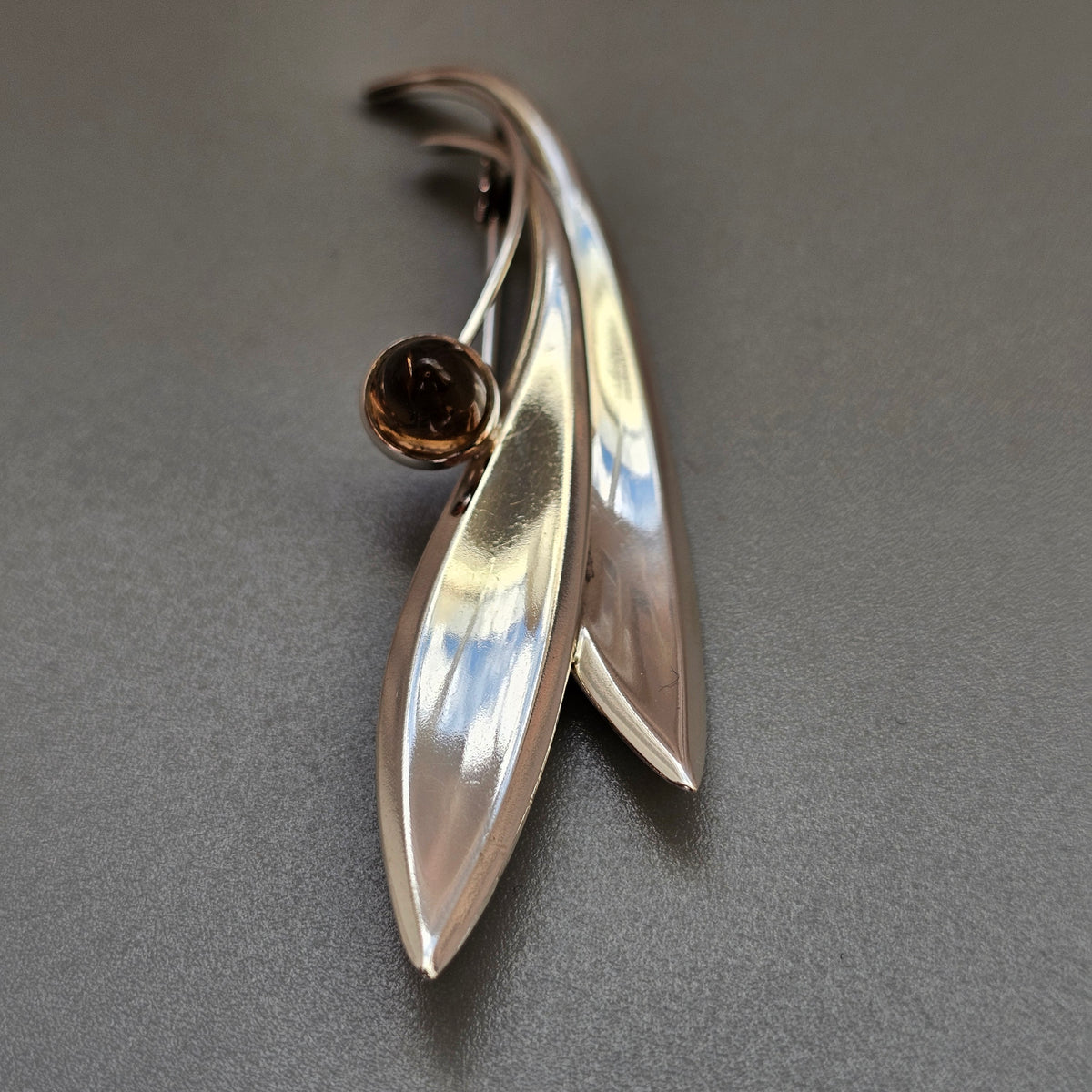 Vintage 60s Modernist Silver Smoky Quartz Flower Brooch Elis Kauppi Kupittaan Kulta 1963